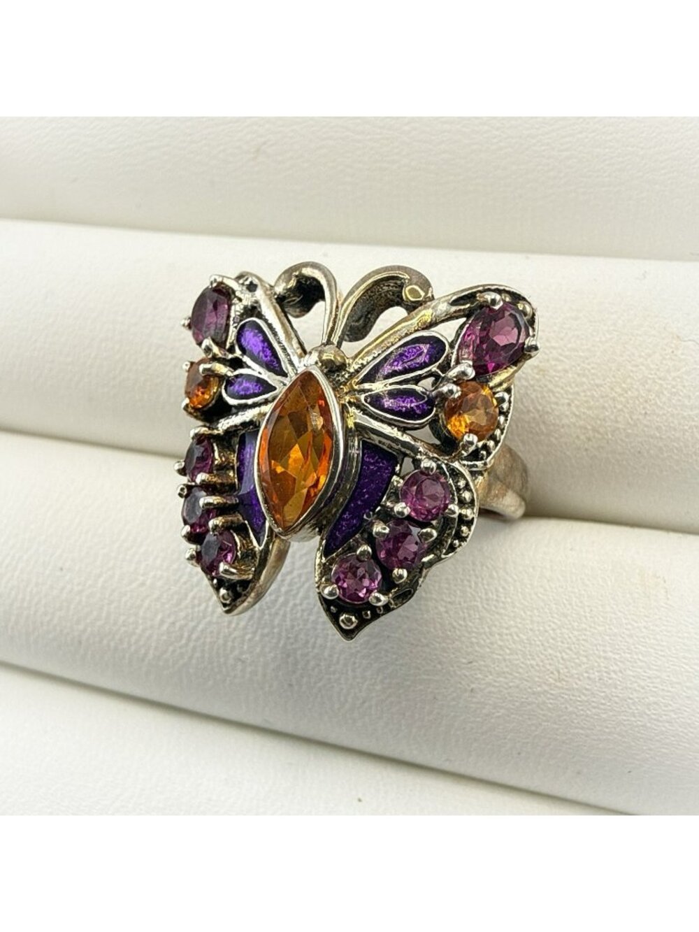Nicky Butler Ring Butterfly Bug Purple Orange Enamel Sterling Silver size 7